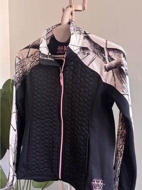 Rocky Black Quilted Jacket with Pink Zipper and White Camo Panels